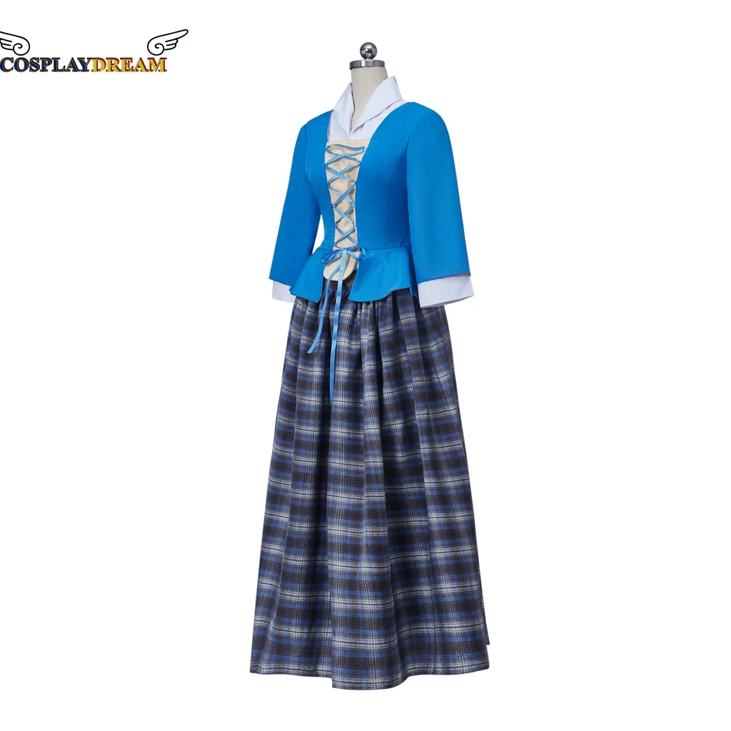 

TV Outlander Cosplay Costume Scottish Highland Dress Costume Blue Dress Plaid Pleated Skirt Medieval Rococo Dress