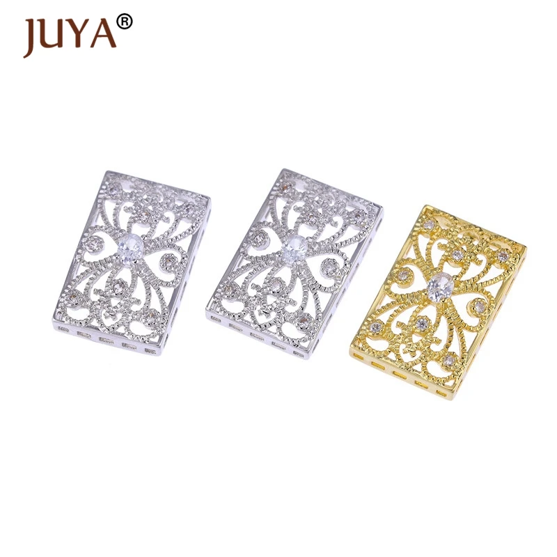 Luxury Jewellery Findings Components Square Shape Flower Patten Spacer Charm Connectors For DIY Beaded Bracelet Necklace Parts