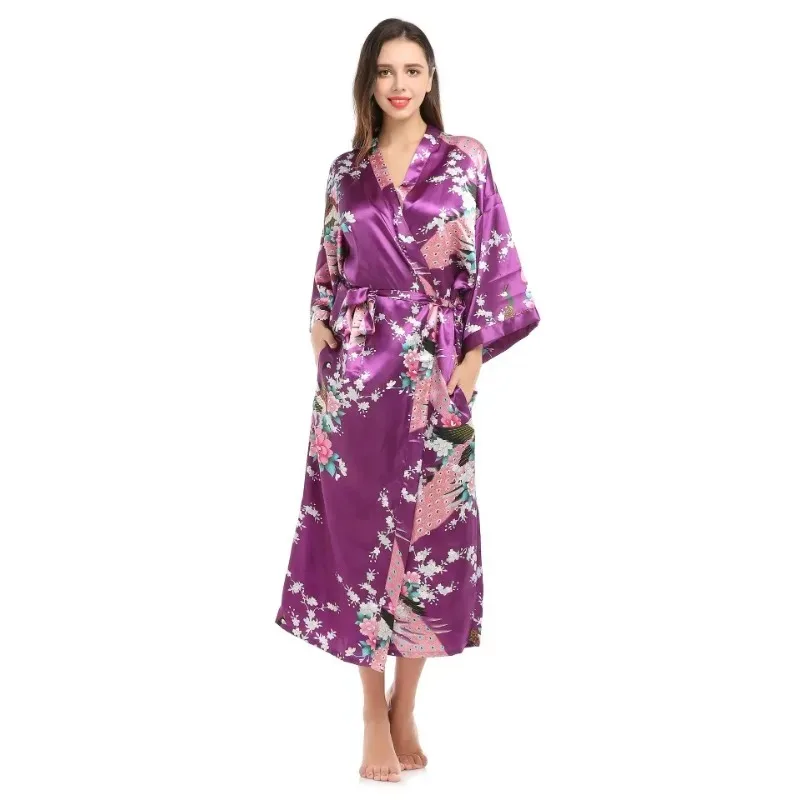 Women Silk Dress Kimono Robe Satin Robe Night Sexy Robes Night Grow for Bridesmaid Summer Plus Size printing dress S-XXXL