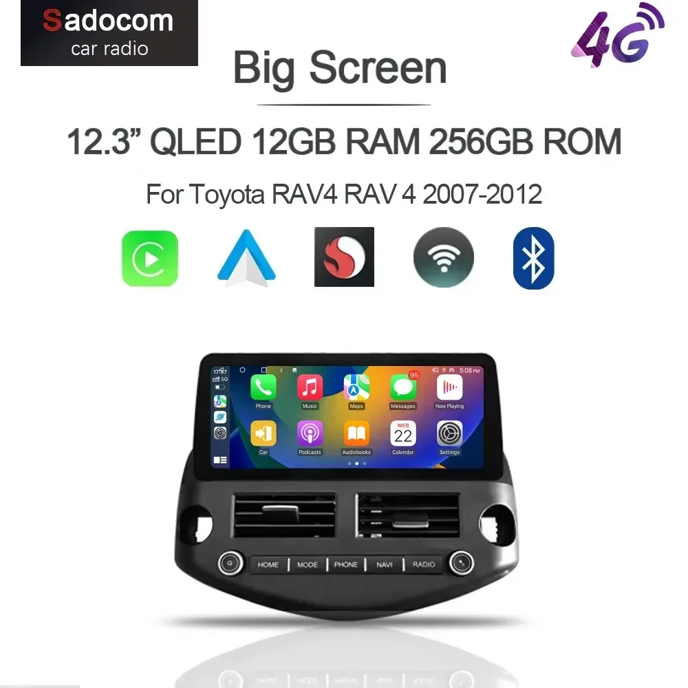 

12,3 "QLED 720P 360 8G + 256G Carplay Android 14.0 автомобильный DVD-плеер GPS DSP WIFI стерео авторадио для Toyota RAV4 RAV 4 2007-2012