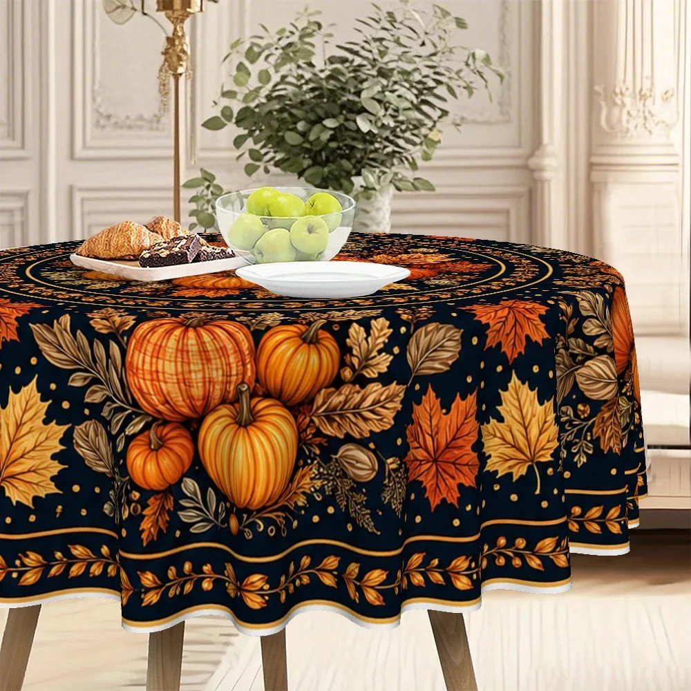 One tablecloth, Thanksgiving and autumn theme, with pumpkin and autumn leaf patterns on it