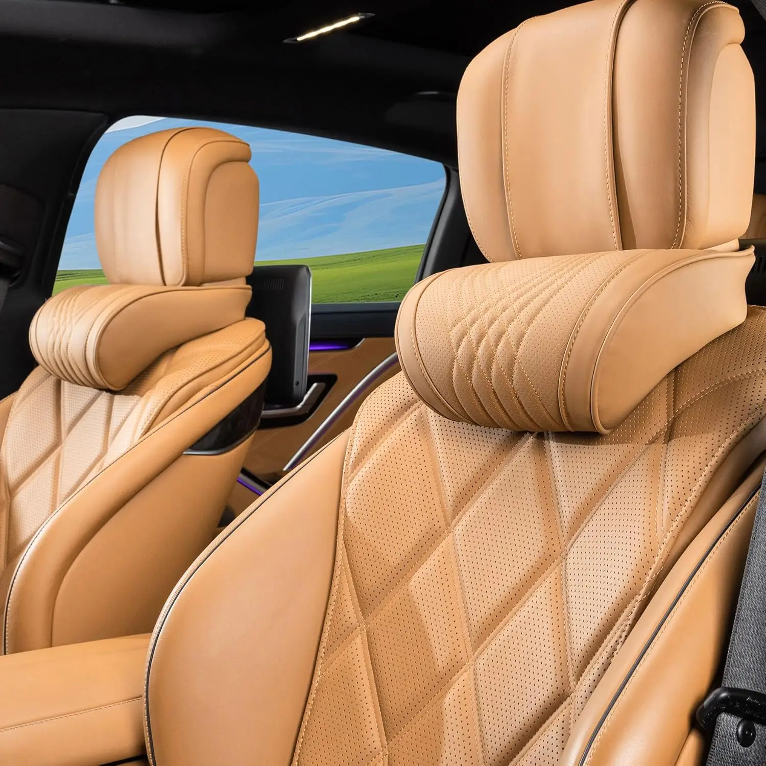 

Car Headrest Memory Foam Neck Pillow for Driving with Leather Cover Soft Comfortable Seat Head Pillow Cushion for Most Cars SUV