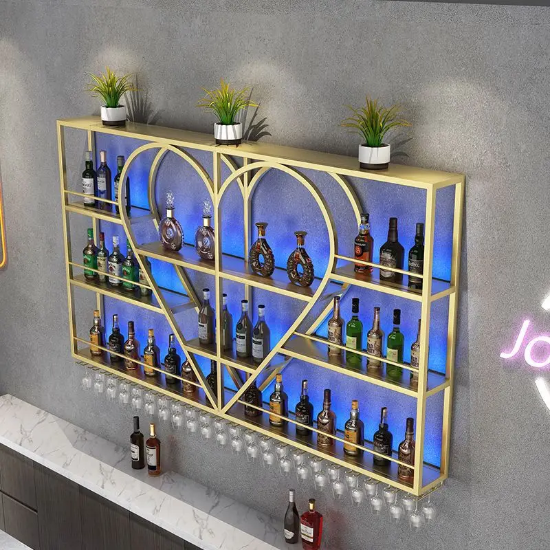 Bar table, wrought iron high-end wine cabinet storage rack, diamond-shaped wine cabinet on the restaurant wall, wall-mounted 3