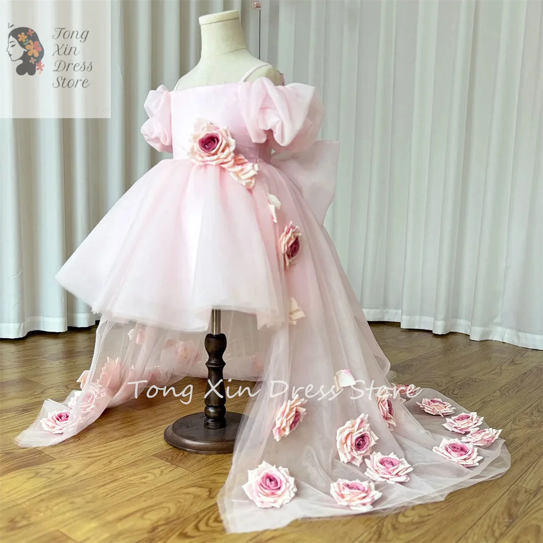 Flower Girl Dresses Pink Girl Dress with Flowers Baby Kids Princess Birthday Wedding Party Holiday Gown