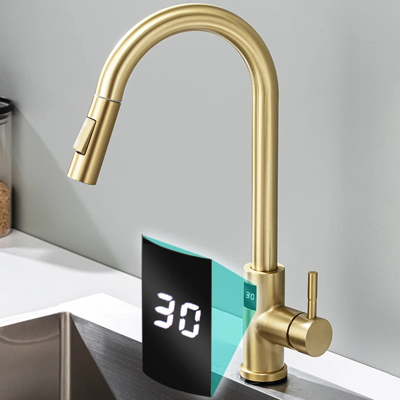 Smart Touch on Digital Kitchen Sink Faucet Stainless Steel Hot Cold Kitchen Mixer Tap Digital Touch Pull Out Kitchen Faucets