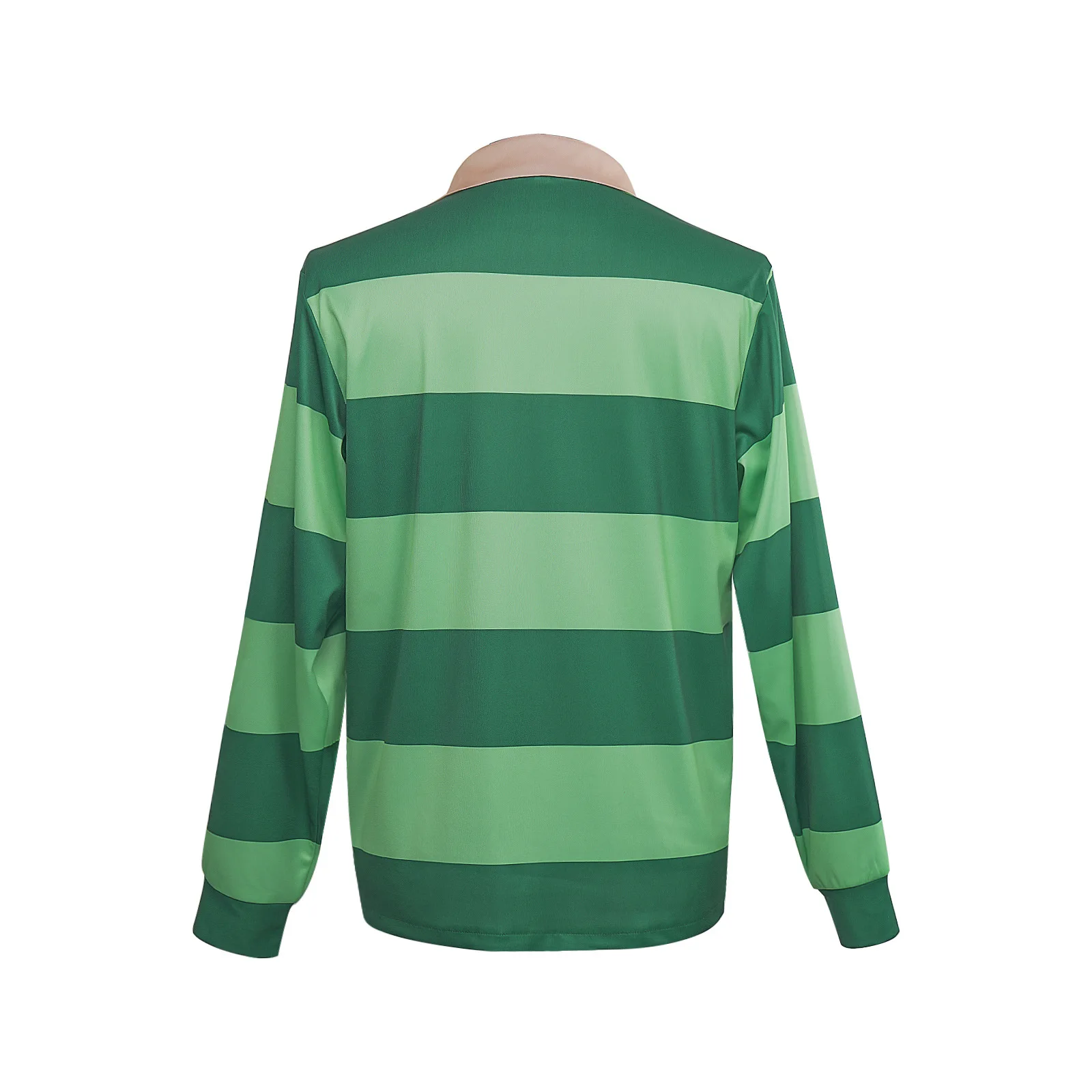 Steve Cosplay Green Striped Polo Shirt Men Casual Fancy Long Sleeve Tops Novelty T-Shirts Halloween Carnival Party Streetwear