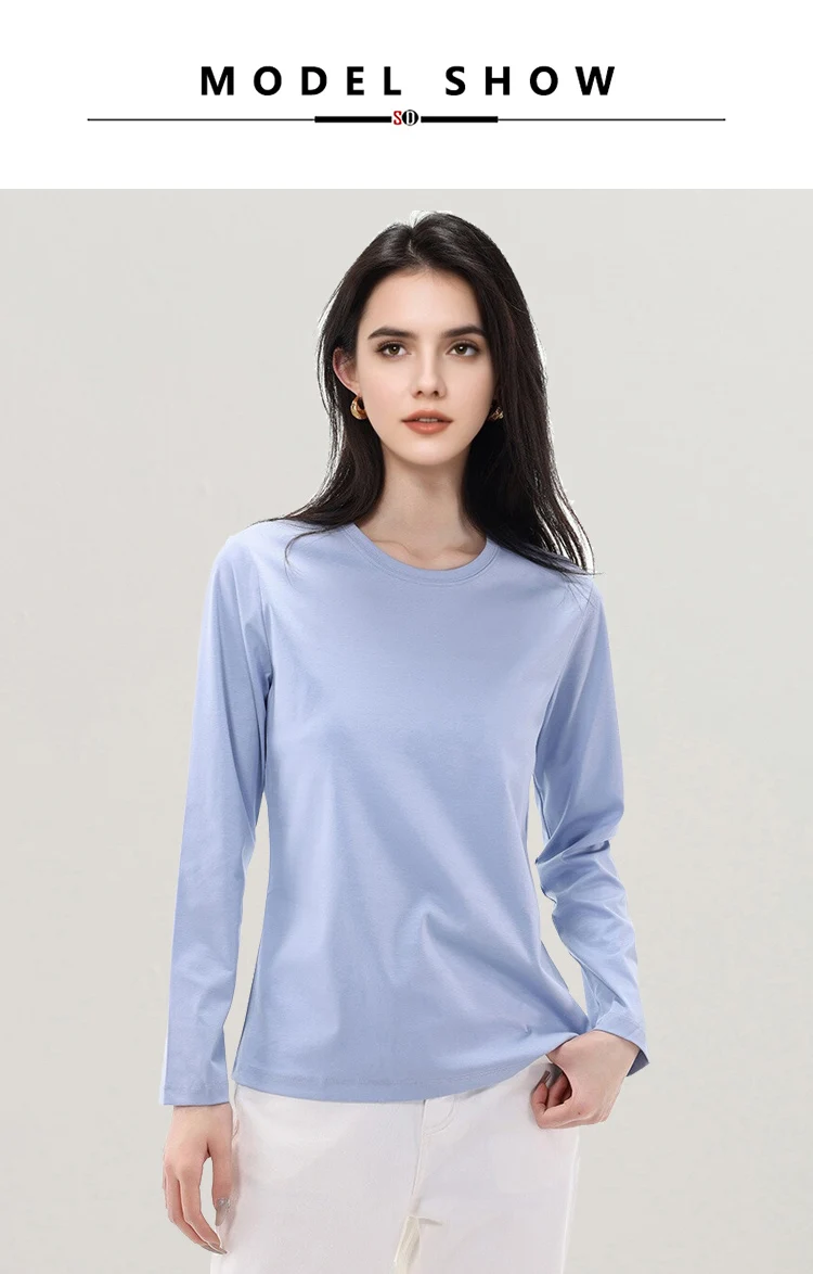 SuyaDream Women Solid T Shirts Silk Cotton Blend Plain O Neck Long Sleeved Tee 2025 Spring Autumn Basic Top White Black