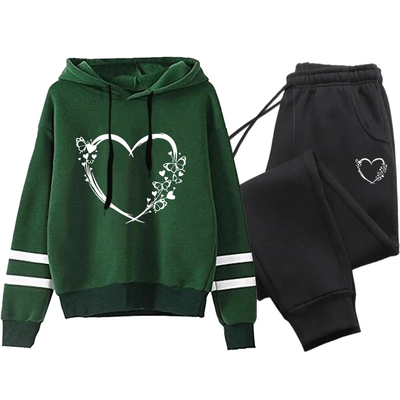 Autumn Winter Loose and Comfortable Two Piece Set for Women Stripe Women Tracksuit Sports Suit Casual Hoodie Daily Jogging Sets