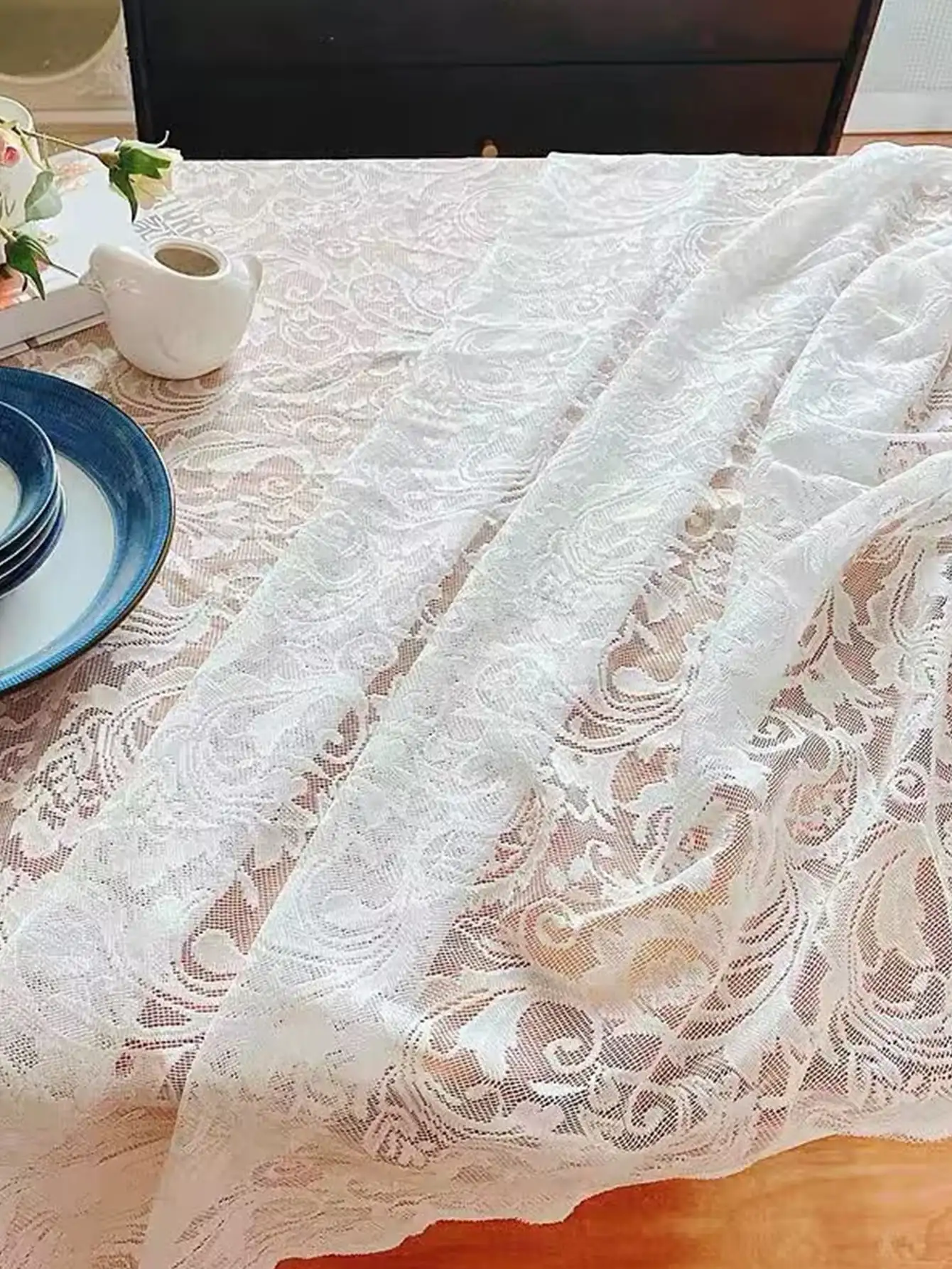 White Lace Tablecloth for Rectangular Tables, Vintage Style Wedding Table Cloths for Reception, Baby Shower, Birthday Party