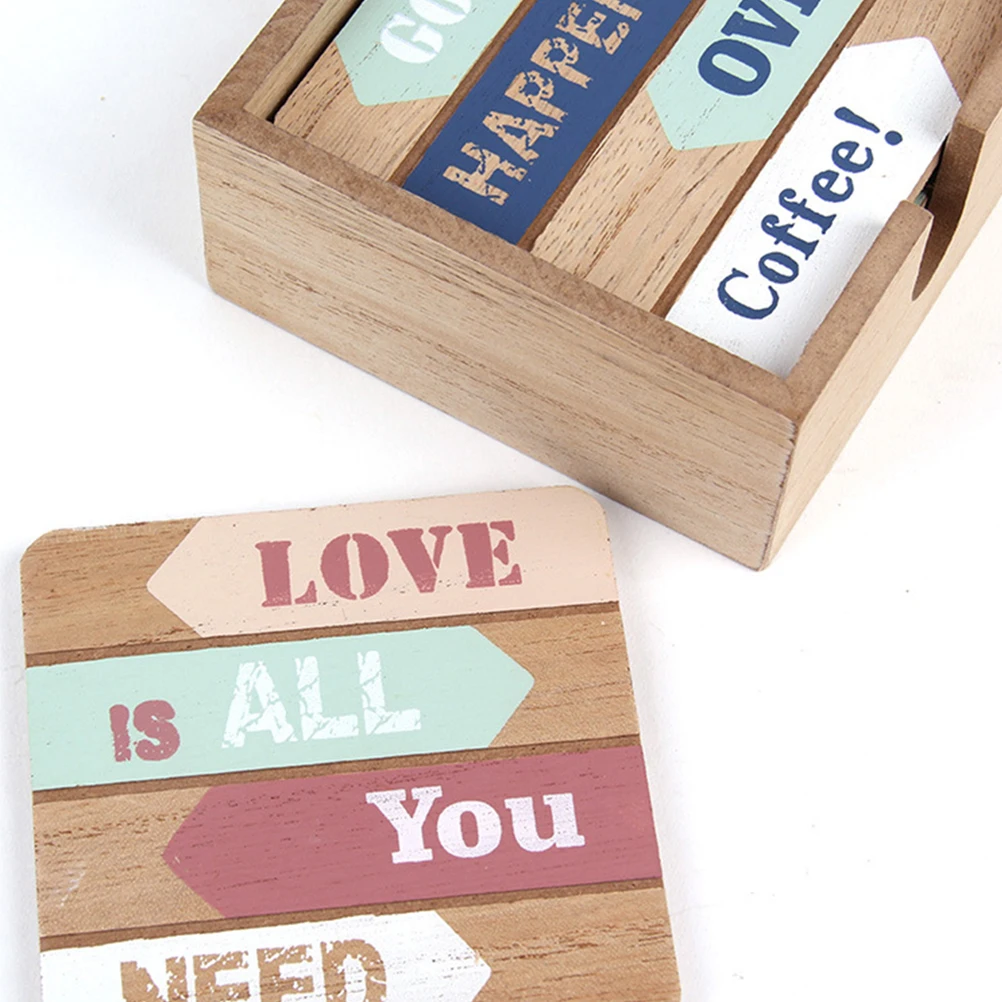 

Wooden Coasters Set of 6 Retro Square Coaster with Holder Wood Material Drink Coaster for Coffee Table Home Bar Hotel