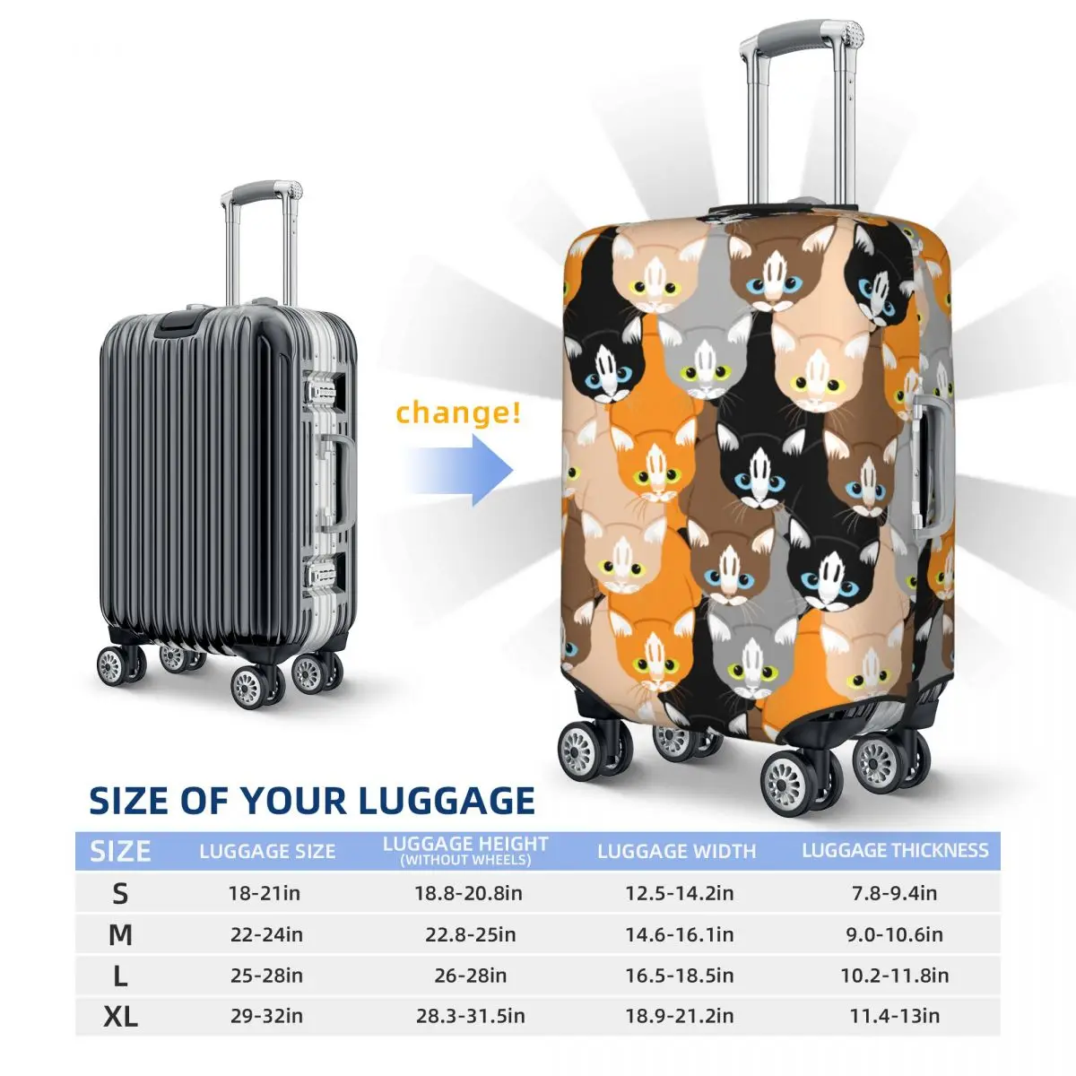 Cute Cats Animal Suitcase Cover Flight Comics Practical Luggage Case Business Protection