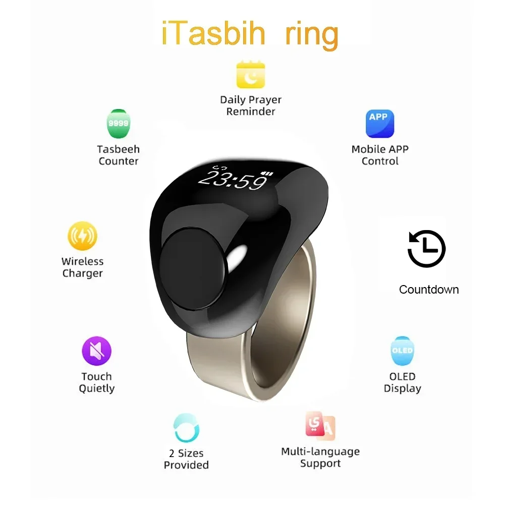 1pc Smart Ring Multifunctional Rechargeable Wireless Connection Waterproof LED Display Tasbih Counter Rings Smart Wearable Parts
