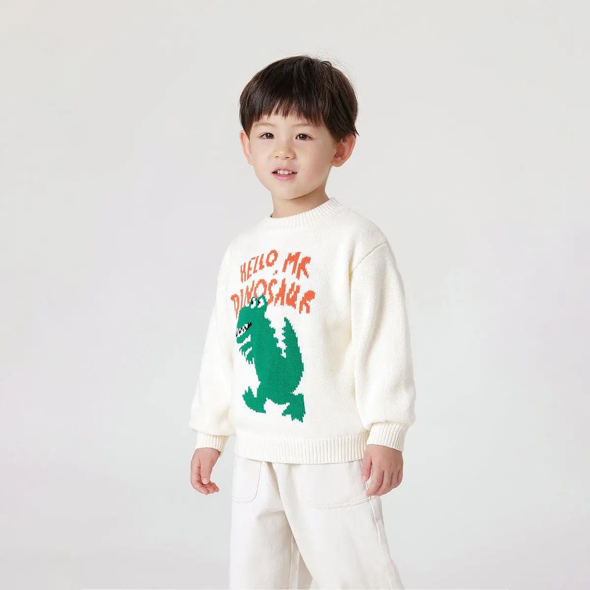 MARC&JANIE Boys Fun Dinosaur Jacquard Loose Knit Sweater  for Autumn 231828