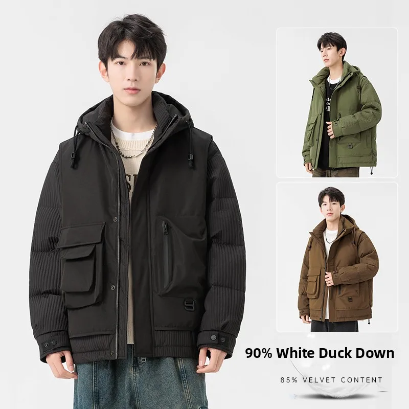 

Men's Outdoor Winter Jaet Hooded Du down Oversize Thiened Polyester Fiber Casual Sle Warm Biking Hiking Traveling