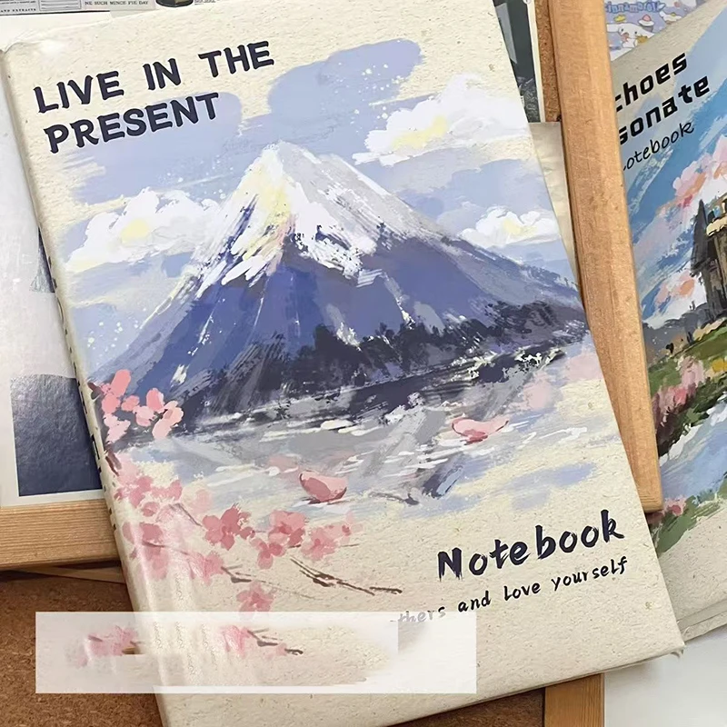 Nepal Lokta Handmade Journal Notebook Under Mount Fuji Blank Retro Nepal Culture Notebook A5 Thickened Kraft Paper