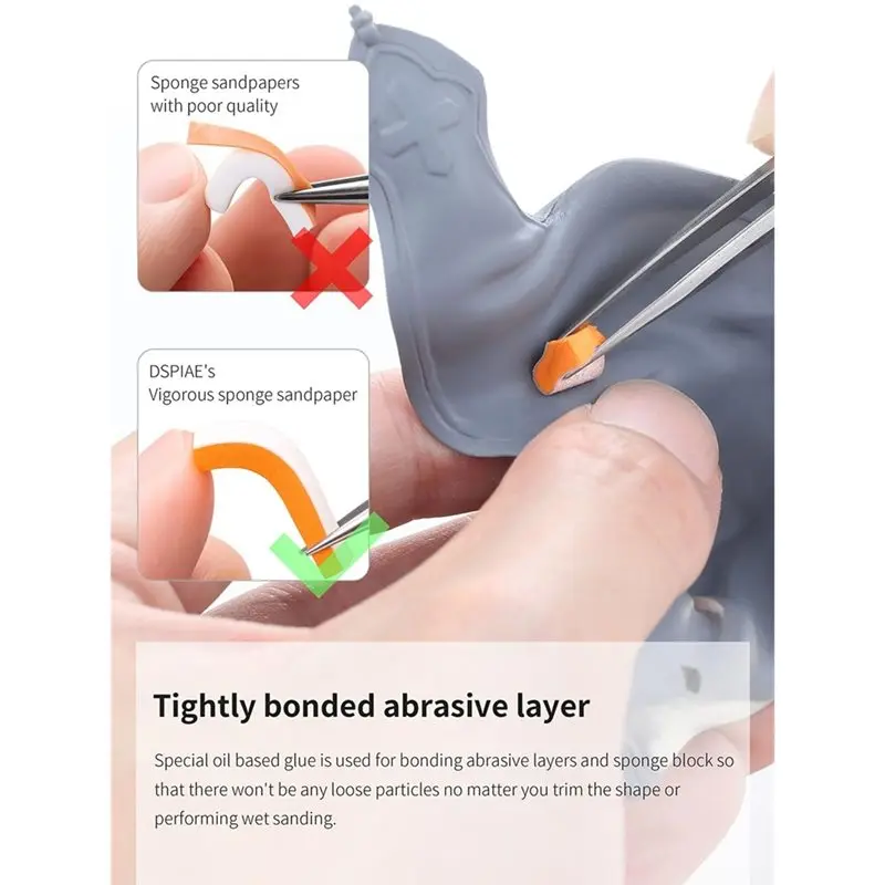 FYBL-nieuwe wasbare sponsschuurpapierset - 42 stuks, korrel 400-2000, 75 x 25 mm, 3 mm tot 10 mm dikte inbegrepen met opbergdoos