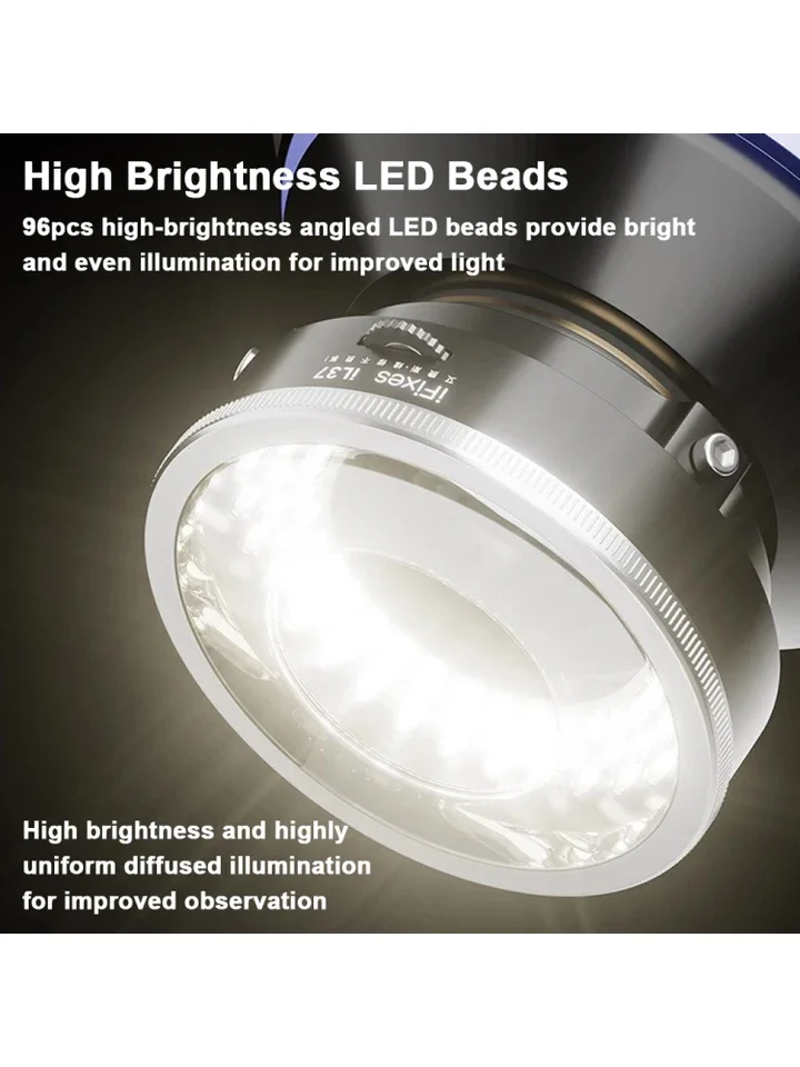 IFixes IL37 Microscope Polarized LED Illuminating Ring Light 96pcs LED Light Beads Adjustable Light Source for Microscope