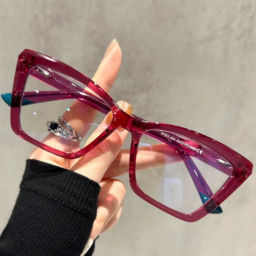 Imagen 2 del producto CLLOIO, gafas de lectura simples geométricas con forma de ojo de gato para mujer, gafas graduadas a la moda, gafas antirayos azules para miopía e hipermetropía