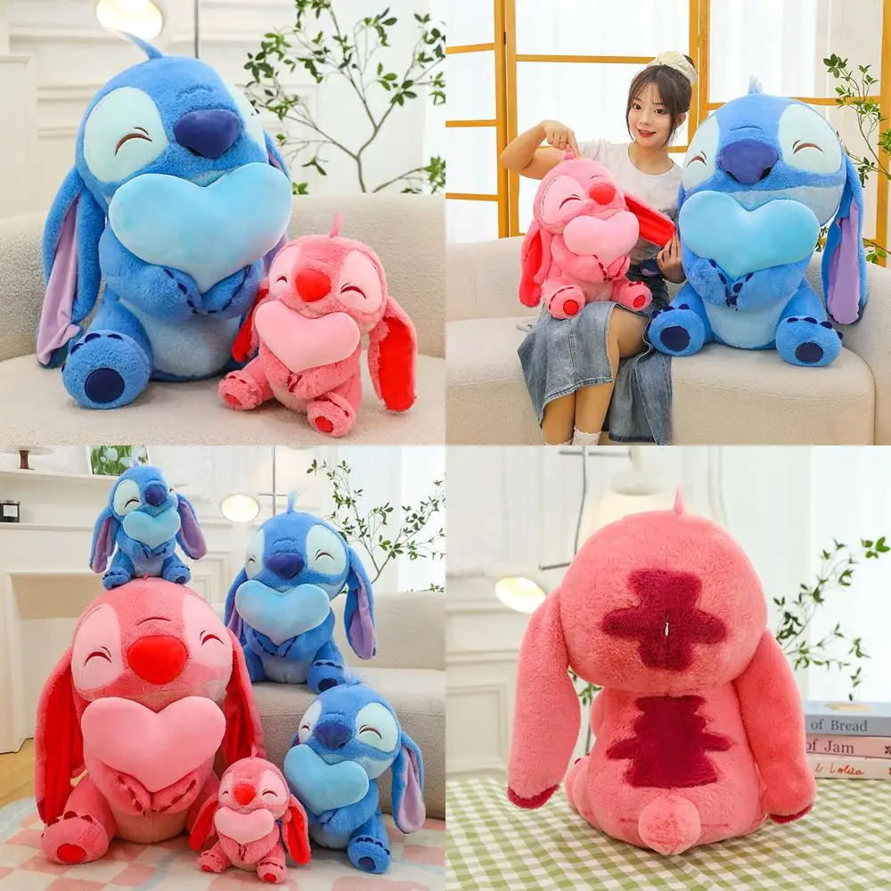 귀여운 스티치 플러시 장난감 꽃을 든 스티치 귀여운 봉제 인형 어린이 생일 선물 부드러운 베개 장난감 아미구루미 플러시 선물