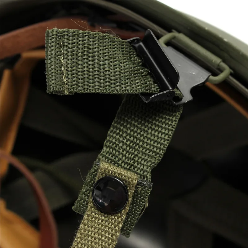 US M1 Green Helmet Replica Adjustable with Net/Canvas Chin Strap Tactical Paintball Gear Steel Helmet for Adults