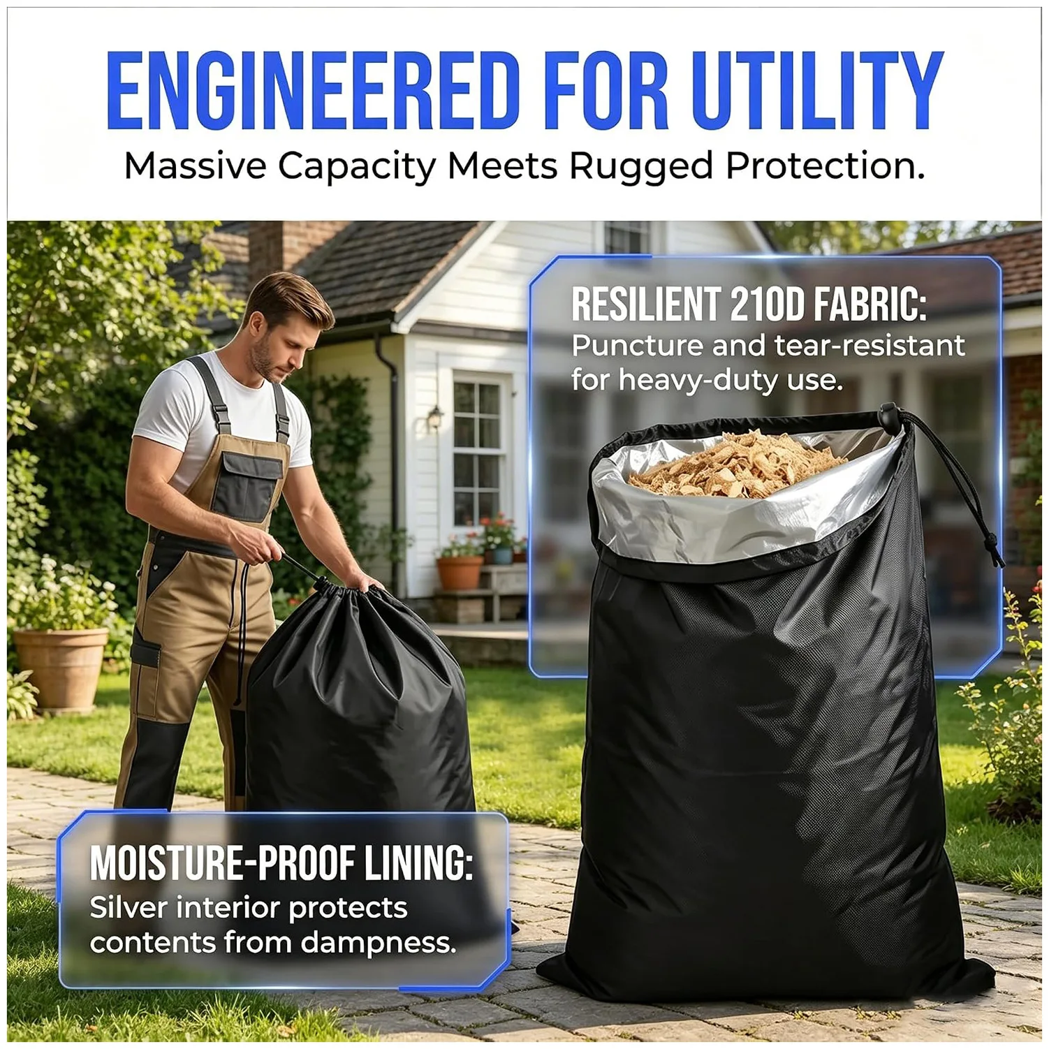 Heavy Duty Waterproof Wood Chipper Collection Bag, Thick Garden Leaf Bag, Woodworking Debris Storage Bag for Craftsman