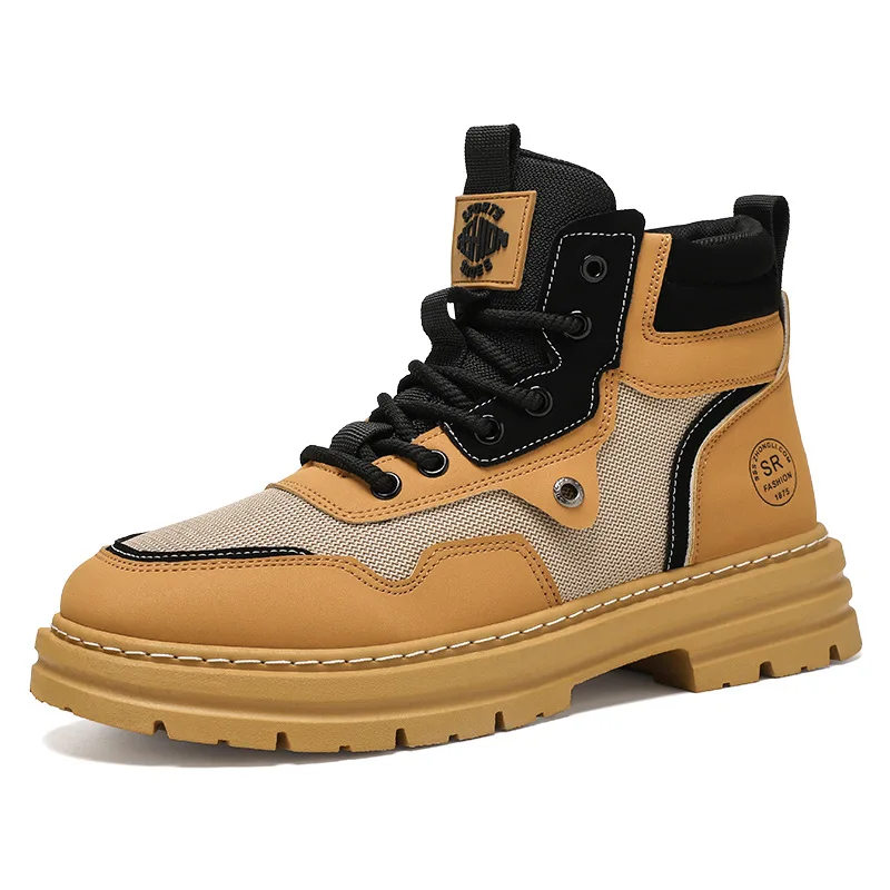 High Top 2024 Street Boots Mens Leather Shoes Fashion Motorcycle Ankle Boots for Men Winter Boots Man Shoes Lace-Up Botas Hombre