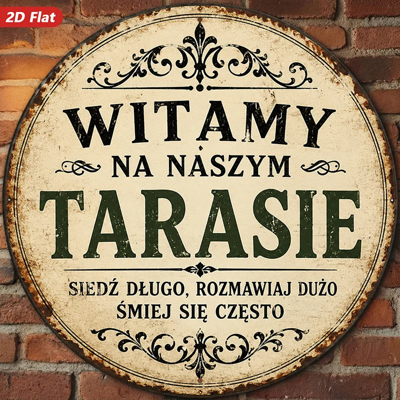 2D Flat, 1pc Polish Terrace Welcome Round Metal Sign Wall Art, Witamy Na Naszym Tarasie Quote, Home Decor, Ideal for Dining Room