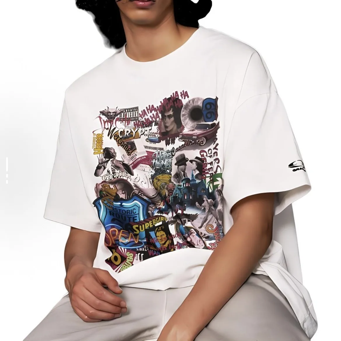 GRAILZ 25SS American Vintage Poster Print Crew Neck Casual Short Sleeve T-Shirt for Men and Women