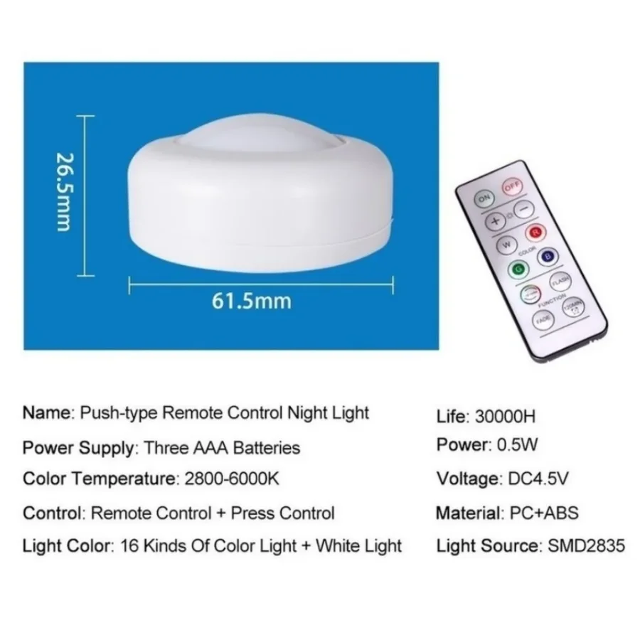 1 Set Multiple Controls 16 Colors Cabinet Light Dimmable LED Round Night Light Portable Cabinet Kitchen Closet Lamps with Remote image 6