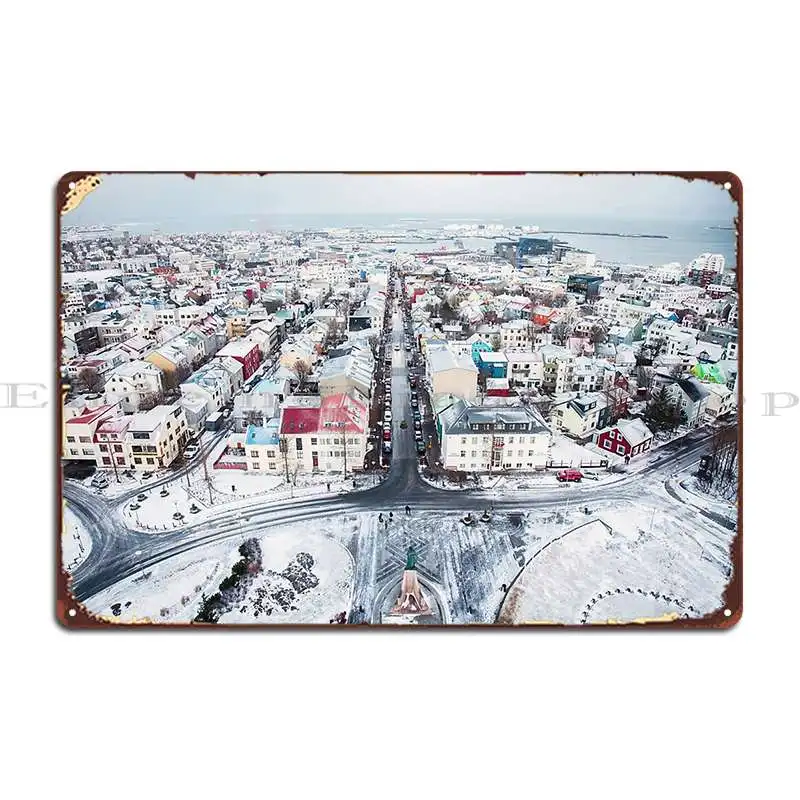 View Over Reykjavik From The Clock Tower Just After Sunrise On A Wintry Day Metal Plaque Poster Printed Tin Sign Poster