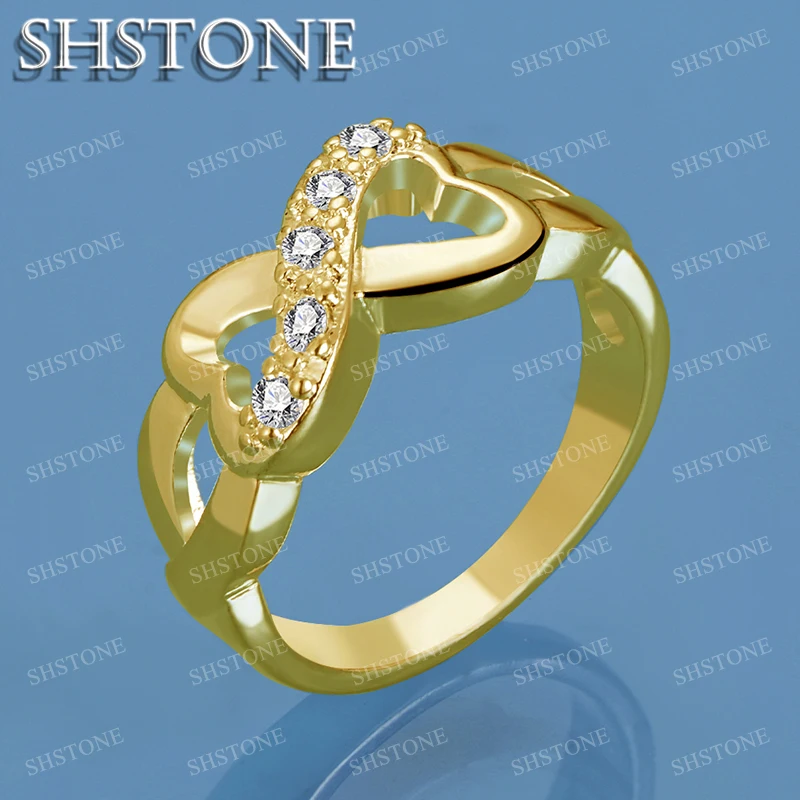 

SHSTONE 18K Gold Zircon Bowknot Rings For Women Party Wedding Fashion Jewelry Luxury Romantic 925 Sterling Silver Ring Gift