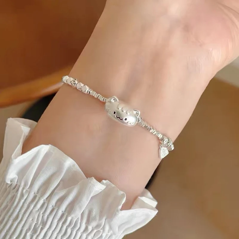GANPUP Niedliches Katzen-Charm-Armband für Frauen Süße Mode Neue Handkette 925 Versilbertes Schmuckgeschenk Party Alltag pulseras mujer – Detail 1