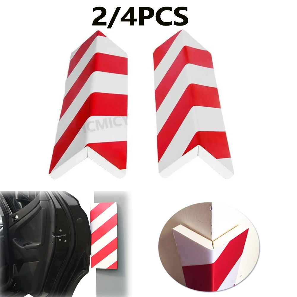 2/4pcs Parking lot corner protectors car collision reflective stripsdoor warning stickers lot barriers sponge corner protectors