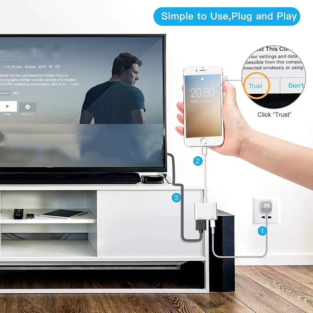 GITFOS-Adapter für Lightning zu HDMI HUB 1080P VideoAudio Sync Screen Converter mit iOS-Ladeanschluss iPhone zu HDMI OTG-Adapter – Detail 3