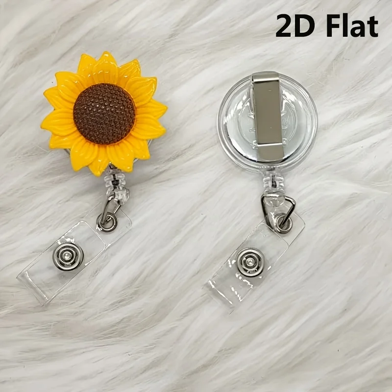 2DCute Sunflower Badge Scroll，Telescopic design，Perfect for nurses、Office staff and students