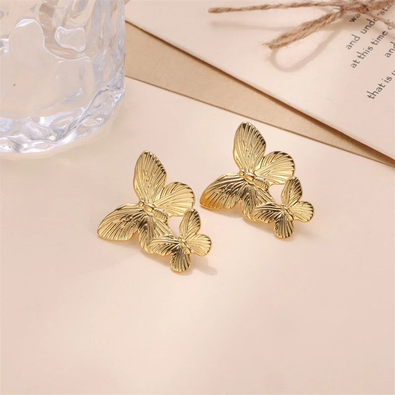 Stainless Steel Butterfly Stud Earrings For Women Kpop Party Wedding Earrings Simple Fashion Jewelry Girls Gift 2024