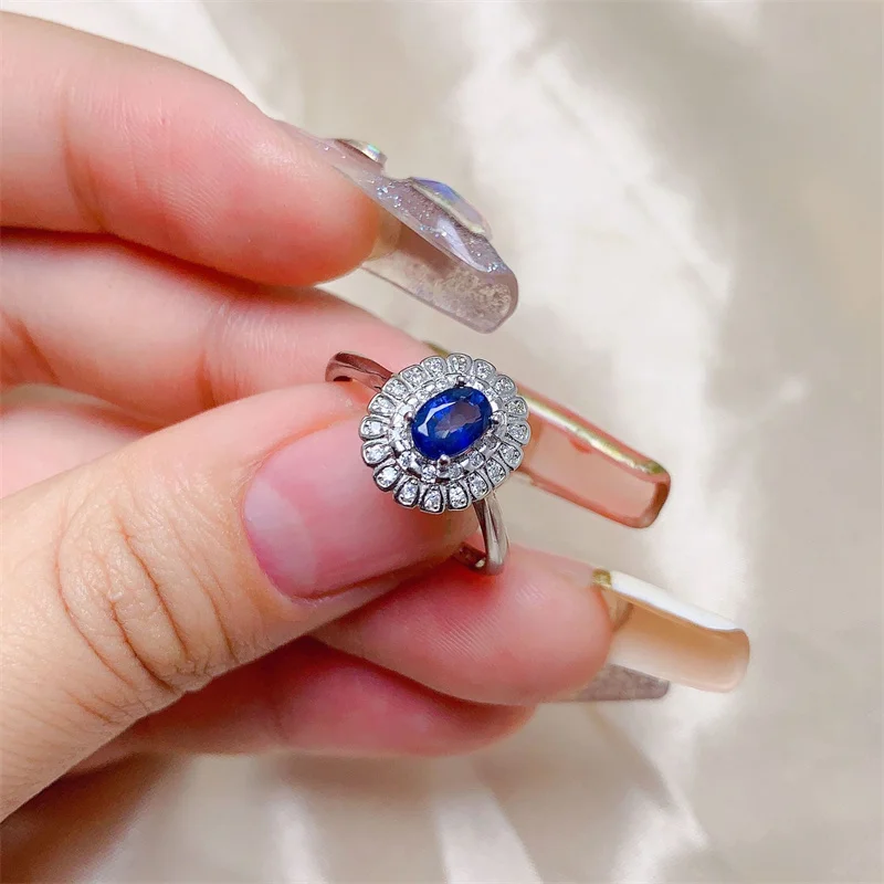 Natural  Sri Lanka Sapphire Ring 925 Silver Korean Female Women Ring with Certificate