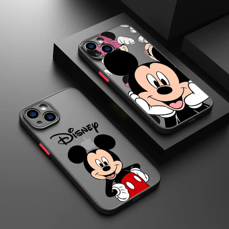 Disney Mickey Minnie For iPhone 15 14 13 12 11 mini XS XR X 8 7 Pro Max Plus Frosted Translucent Phone Case