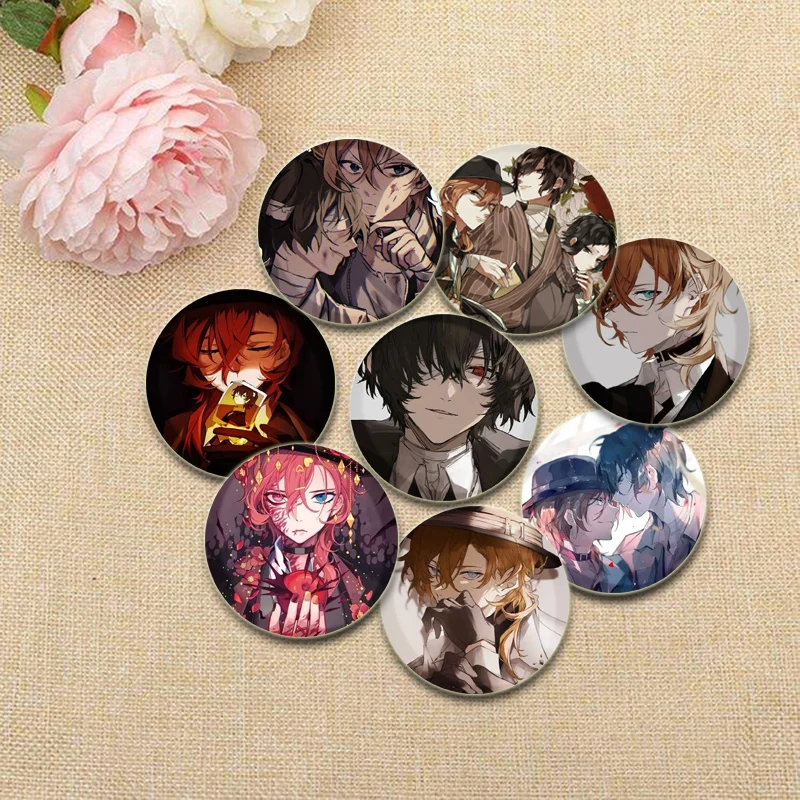 Anime Armed Detective Agency Brooches Cartoon Badges Dazai Osamu Nakahara Chuya Sigma Lapel Pins Backpack Handmade Accessory