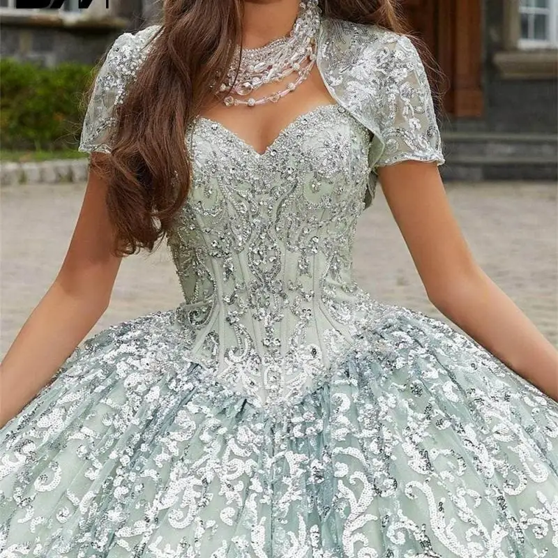 

Embellished Basque Quinceanera Dress 2024 Appliques Party Dress Evening Dress Flounce Sleeved Quinceanera Ballgown