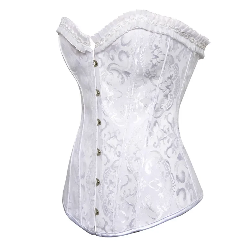 Women Lace Up White Corsets Top Sexy Jacquard Floral Boned Corset Gothic Overbust Body Shaper Lingerie Vintage Plus Size Bustier