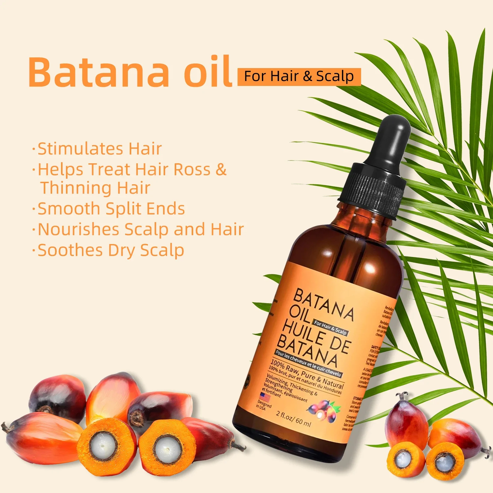 

Batana Hair Oil 60ml, Intensive Treatment for Hair Loss & Thinning Hair, Nourishes Scalp to Strengthen Roots and Boost Volume