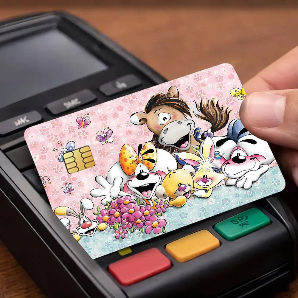 Autocollant de protection pour cartes de crédit et de transport en commun, motif dessin animé Diddl mignon, imperméable, décoration de carte, 4 pièces
