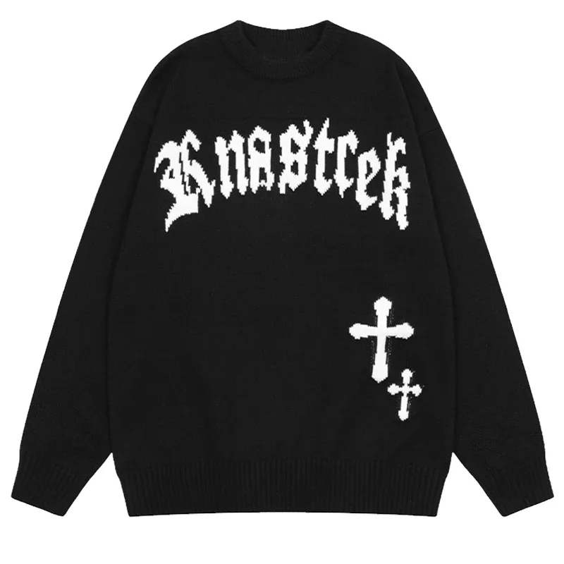 Vintage Gothic Sweater Letter Men 2023 Streetwear Hip Hop Dark Style Pullover Winter Knitwear Loose Oversized Sweaters Harajuku