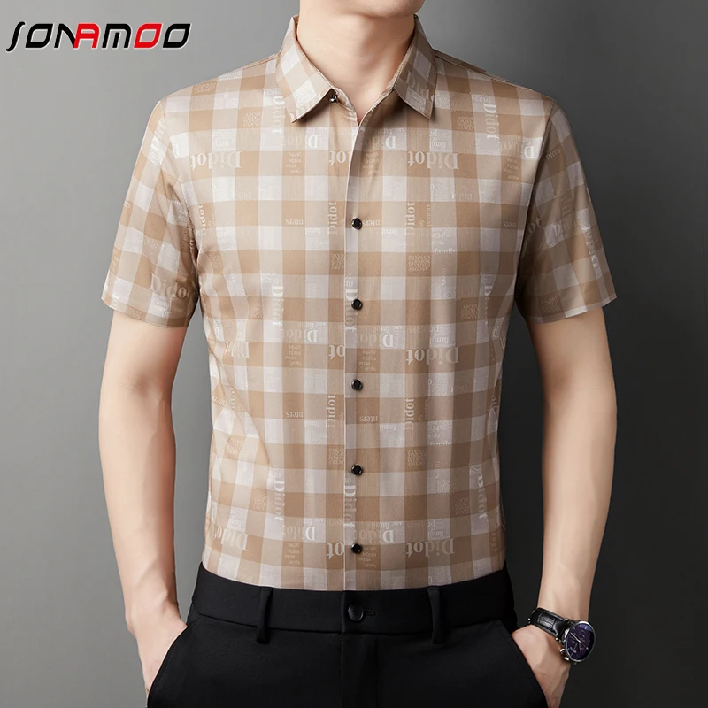 2024 Summer New Men's Business Casual Printed Short Sleeved Shirt Fashion Comfortable Wrinkle Resistant Top