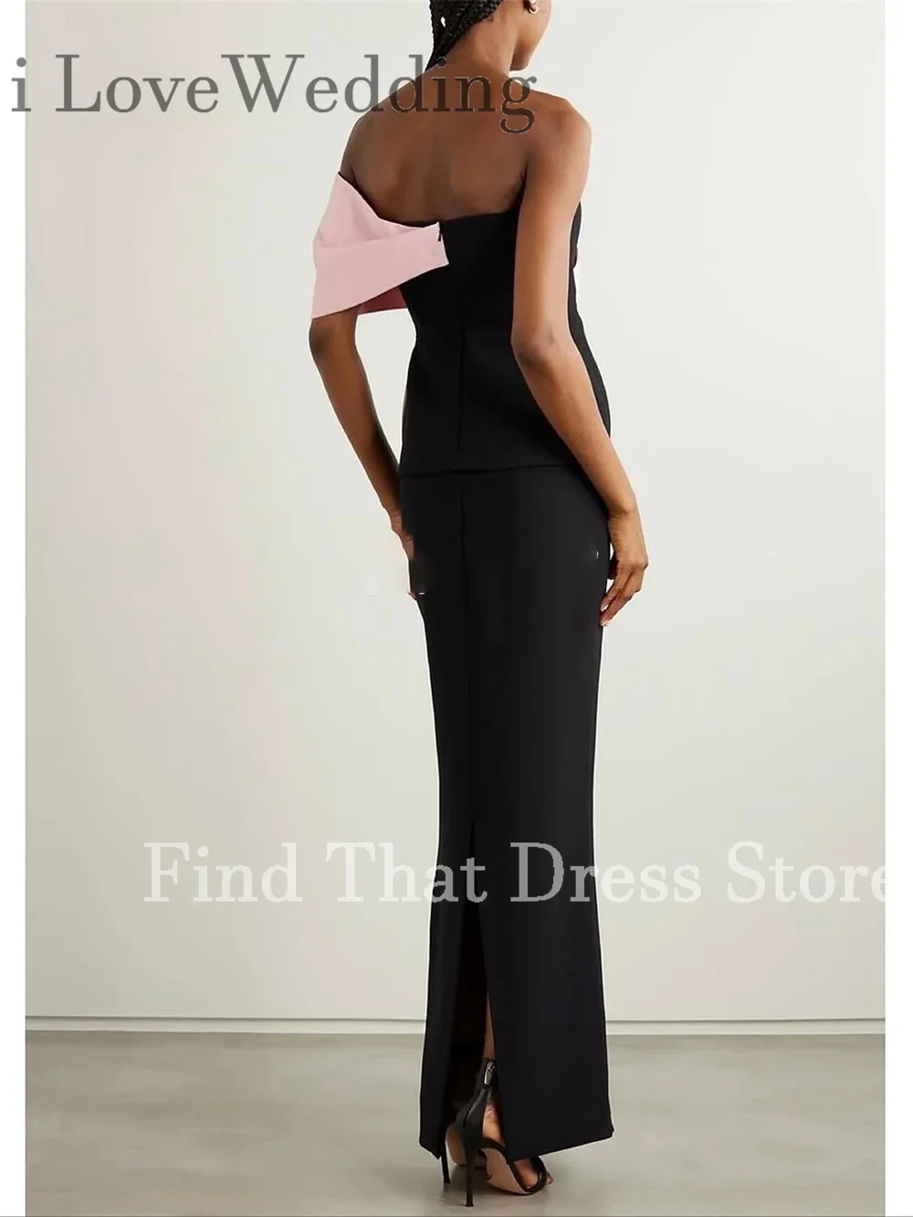 ชุดราตรีออกงานแบบเรียบง่ายสั่งตัดพิเศษ ไหล่เฉียง ผ้ารูด แต่งระบาย  แบบเปิดหลัง ยาวถึงข้อเท้า ผ่าข้าง ชุดเจ้าสาว ชุดพรอม ชุดแต่งงาน