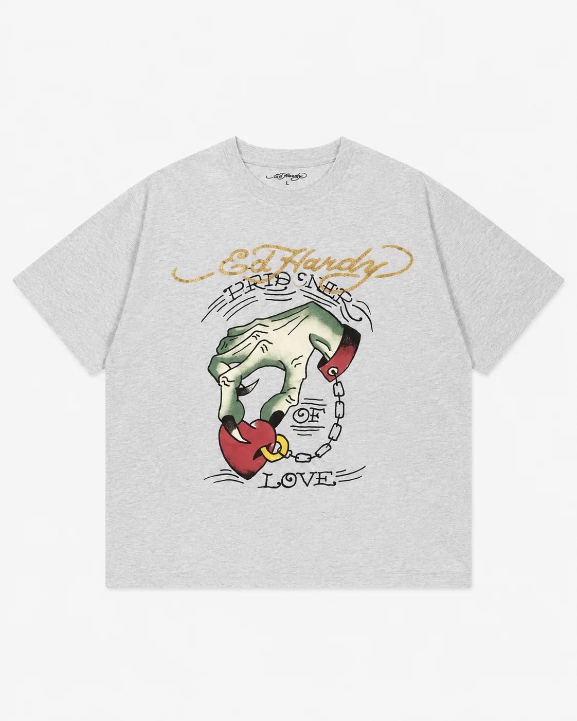 Ed Hardy Demon Hand Heart Lock Print T-Shirt Unisex Locker Geschnitten Übergroß Harajuku Streetwear Baumwolle Sommer Grafik Herren T-Shirts – Detail 5