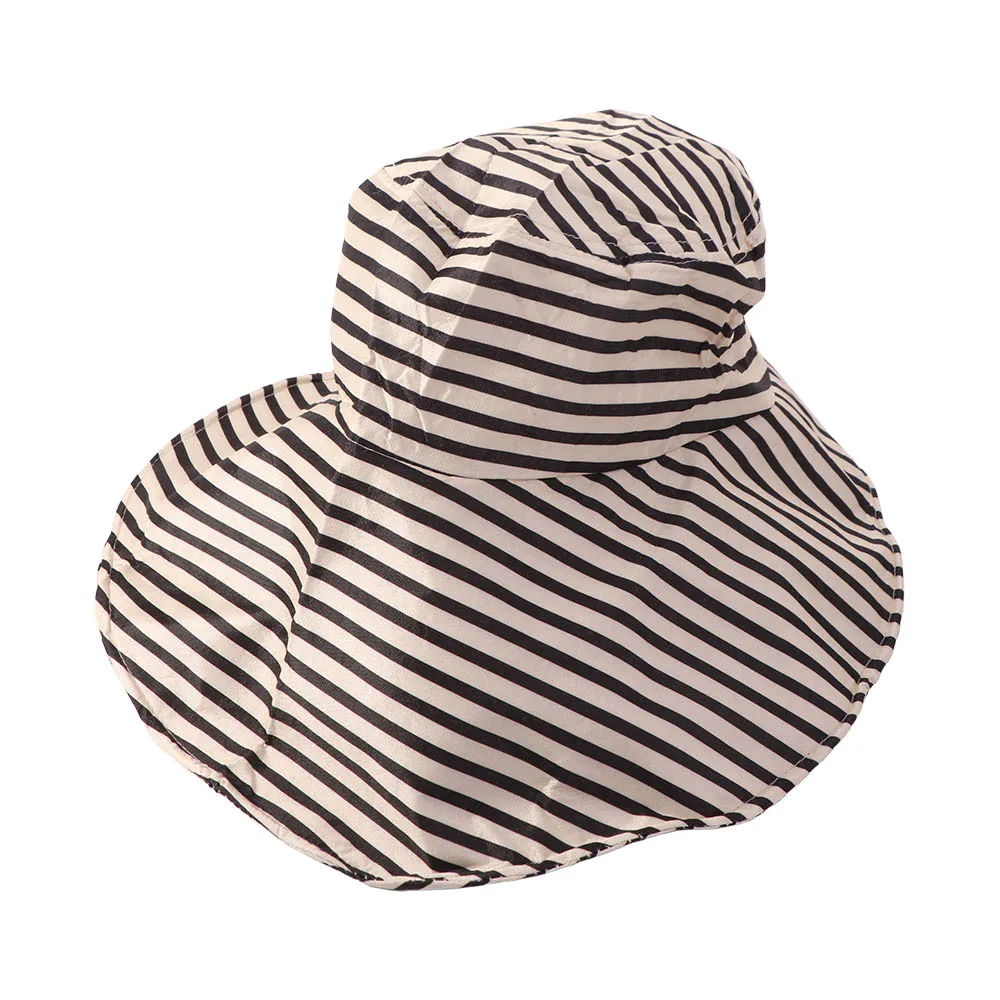 Simple Striped Bucket Hat Contrast Color Sunshade Foldable Beach Sun Cap Japanese Style Widened Brim Roll Edge Fisherman Hat
