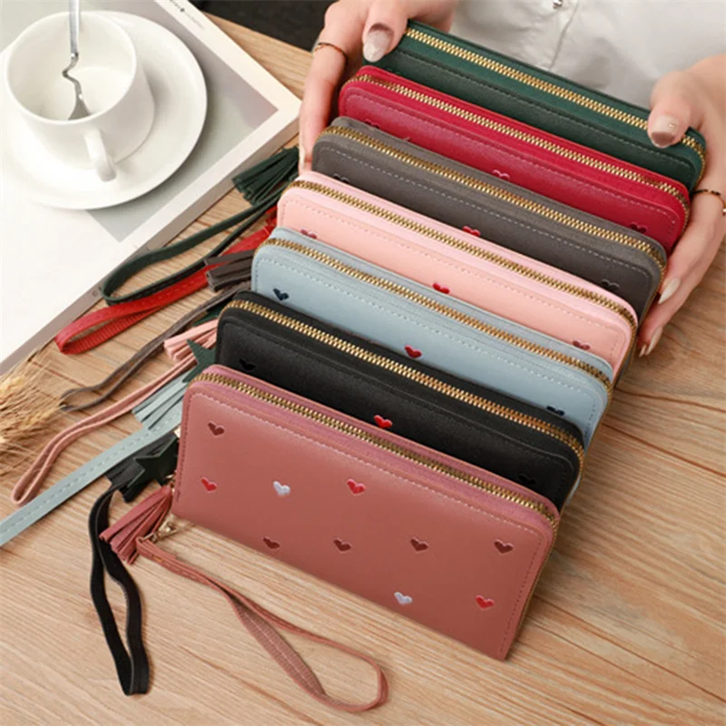 Damen Lange Geldbörsen Luxus Herzförmige Brieftaschen für Damen Mädchen Geldtasche Kartenhalter Damen-Portemonnaies Handy-Clutch