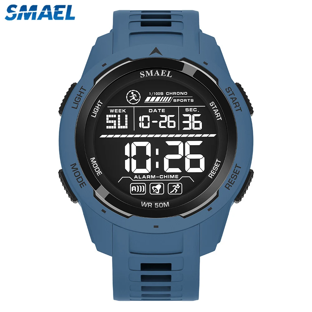 SMAEL-relojes deportivos de moda para hombre, cronógrafo de silicona con alarma multifuncional, pantalla de luz azul, reloj de pulsera Digital para jóvenes